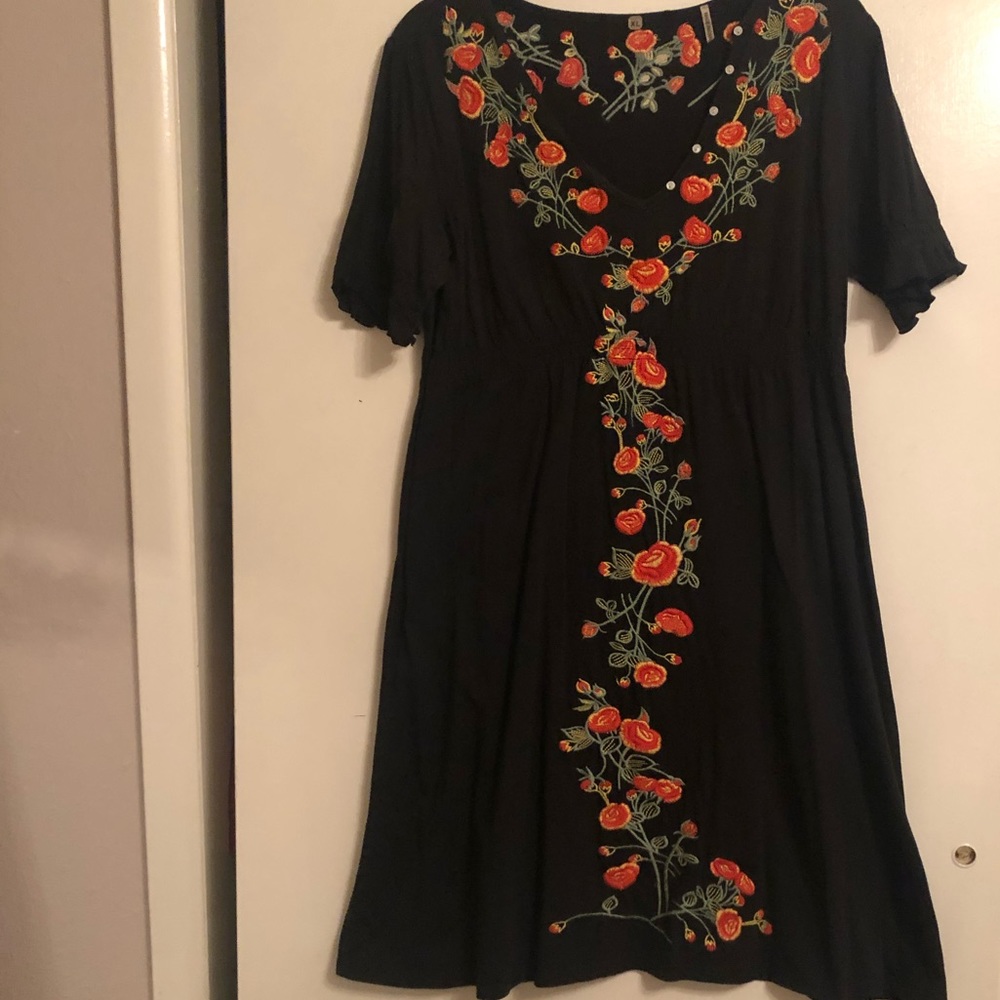 Hand-embroidered floral dress